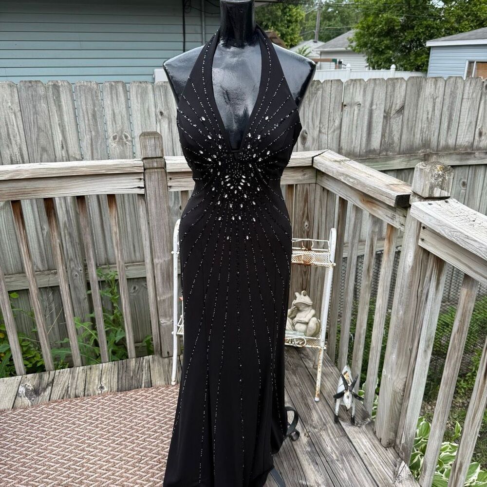 Y2K Zum Zum By Niki Livas Beaded Halter Mermaid Evening Gown Prom Dress
